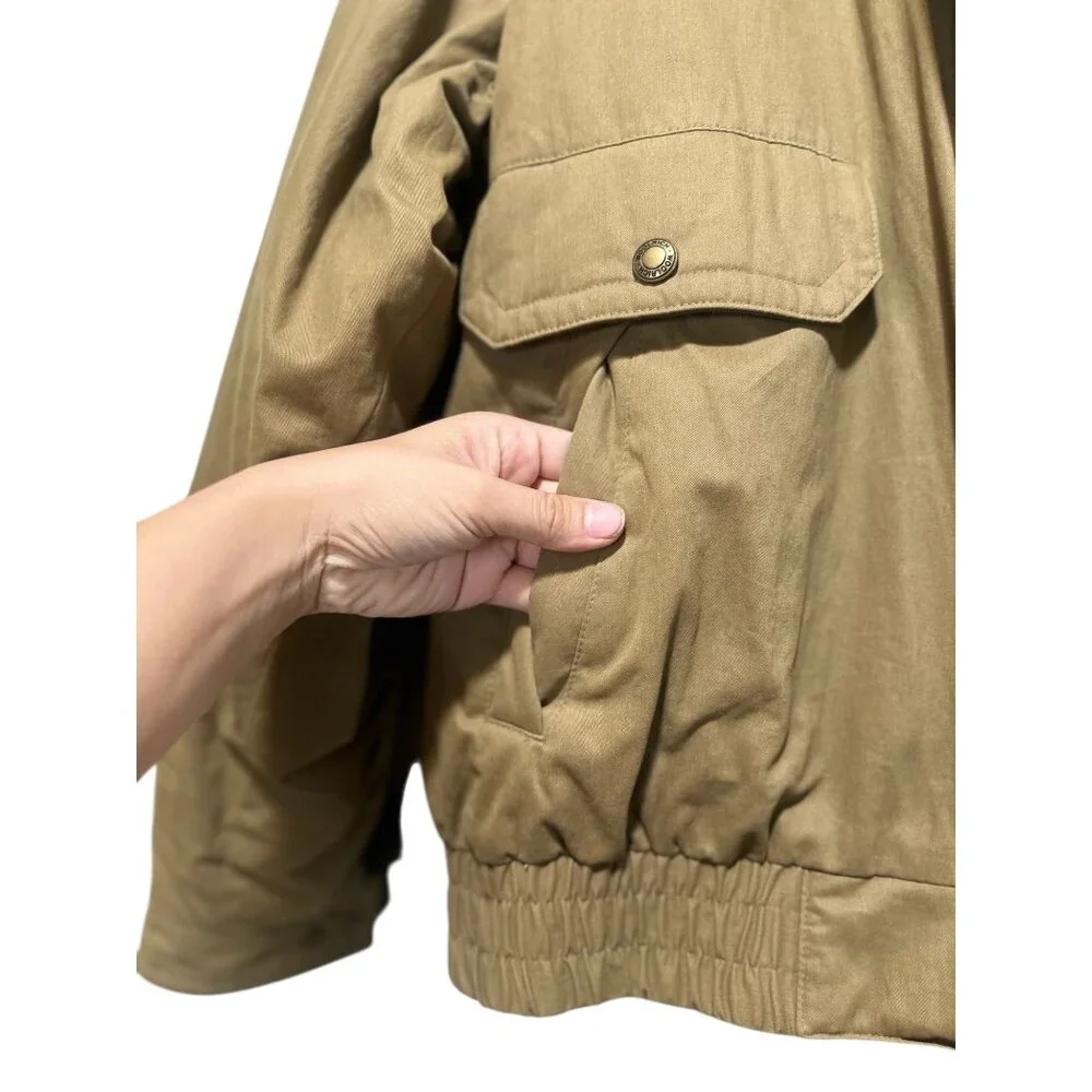 Woolrich Bomber Barn Coat Mens XXL Tan Flannel Plaid Lined Wool Chores Collared